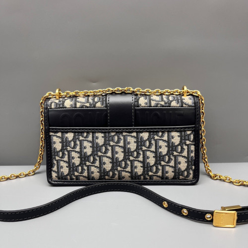 Dior 30 Montaigne Chain Flap Bag Small Oblique Black Beige