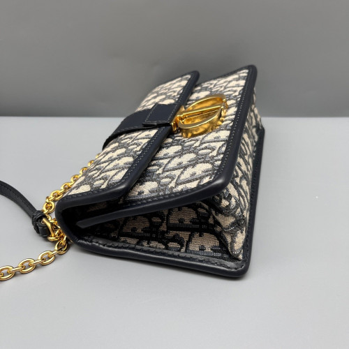 Dior 30 Montaigne Chain Flap Bag Small Oblique Black Beige