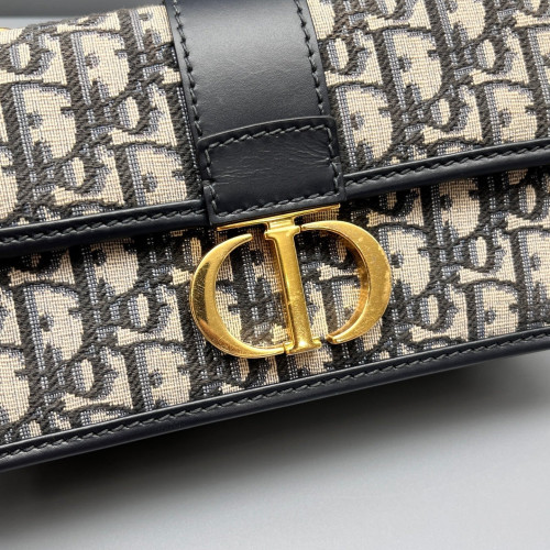 Dior 30 Montaigne Chain Flap Bag Small Oblique Black Beige