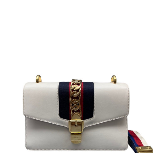 Gucci Small Sylvie Shoulder Bag Calfskin White