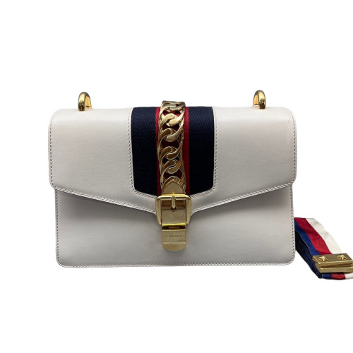 Gucci Small Sylvie Shoulder Bag Calfskin White