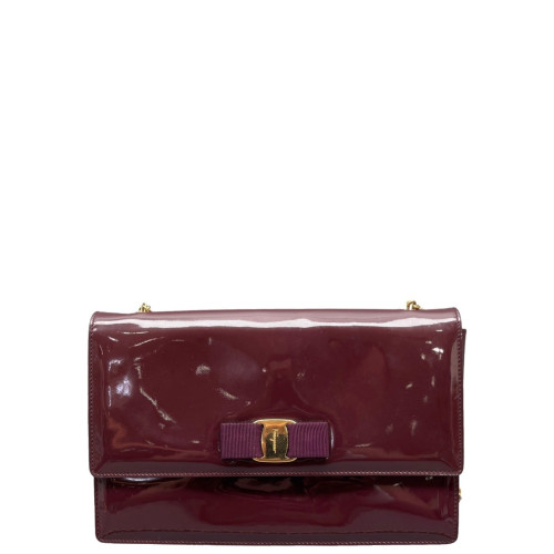 Salvatore Ferragamo Vara Bow Crossbody Bag Patent Calfskin Azalea