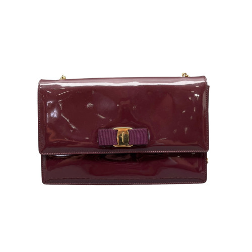 Salvatore Ferragamo Vara Bow Crossbody Bag Patent Calfskin Azalea