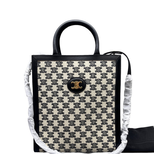 Celine Small Vertical Cabas Calfskin Triomphe Black White