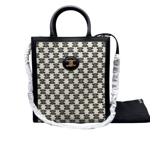Celine Small Vertical Cabas Calfskin Triomphe Black White