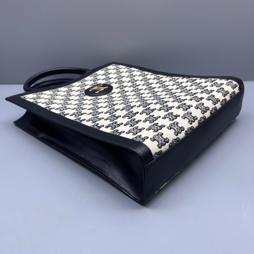 Celine Small Vertical Cabas Calfskin Triomphe Black White