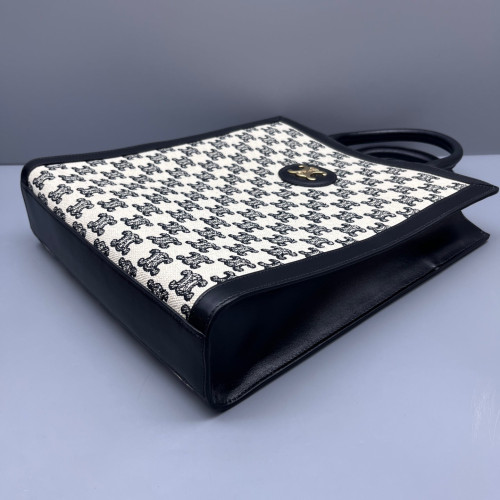 Celine Small Vertical Cabas Calfskin Triomphe Black White