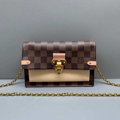 Louis Vuitton Vavin Chain Wallet Damier Ebene Beige Dark Brown Light Brown