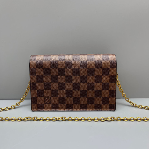 Louis Vuitton Vavin Chain Wallet Damier Ebene Beige Dark Brown Light Brown