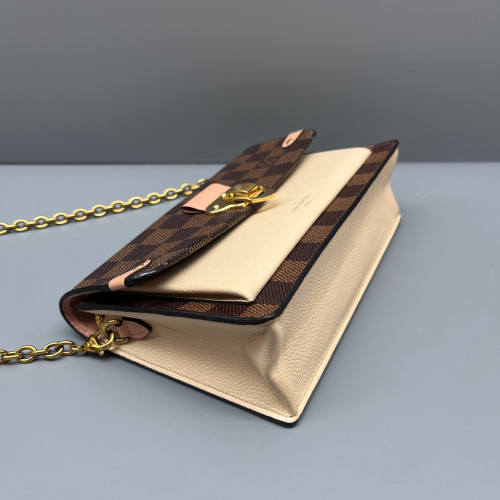 Louis Vuitton Vavin Chain Wallet Damier Ebene Beige Dark Brown Light Brown