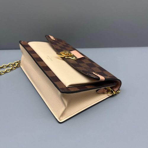 Louis Vuitton Vavin Chain Wallet Damier Ebene Beige Dark Brown Light Brown