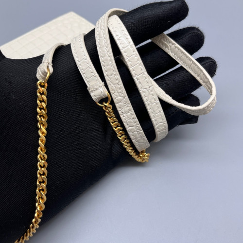 Yves Saint Laurent Wallet On Chain WOC Calfskin Crocodile Embossed White Yves Saint Laurent Wallet On Chain WOC Calfskin Crocodile Embossed White