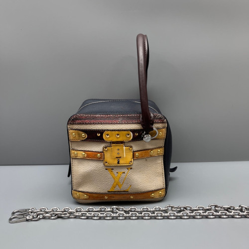 Louis Vuitton Square Bag Calfskin Black Natural Tan