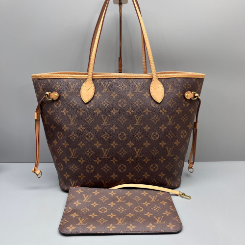 Louis Vuitton Neverfull MM Monogram Dark Brown Light Brown Red
