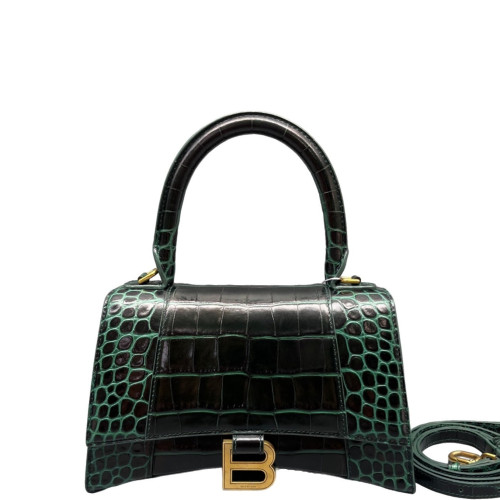 Balenciaga Hourglass Small Calfskin Crocodile Embossed Green