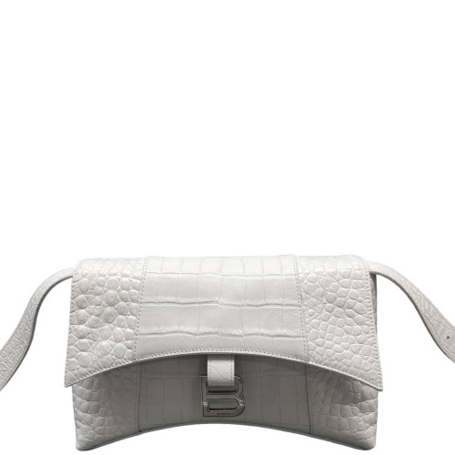 Balenciaga Hourglass Medium Calfskin Crocodile Embossed White