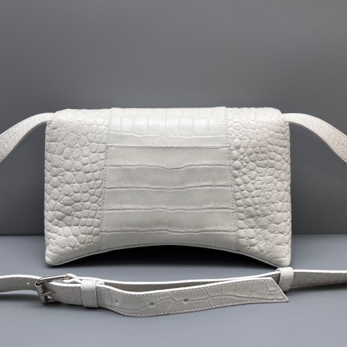 Balenciaga Hourglass Medium Calfskin Crocodile Embossed White