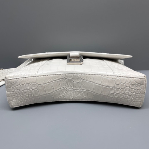 Balenciaga Hourglass Medium Calfskin Crocodile Embossed White