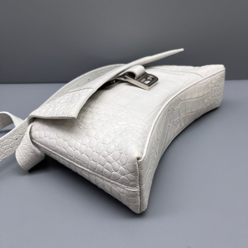 Balenciaga Hourglass Medium Calfskin Crocodile Embossed White
