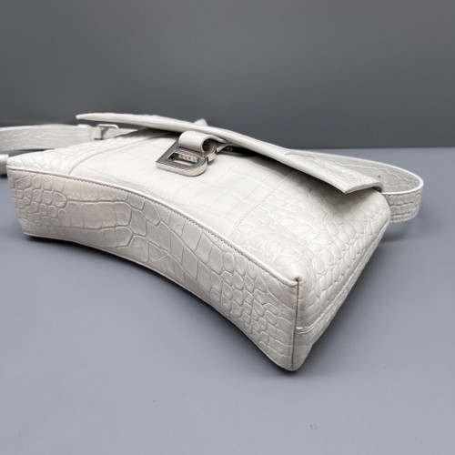 Balenciaga Hourglass Medium Calfskin Crocodile Embossed White