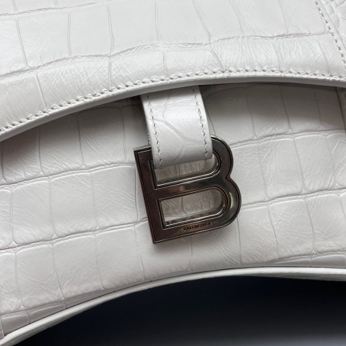 Balenciaga Hourglass Medium Calfskin Crocodile Embossed White