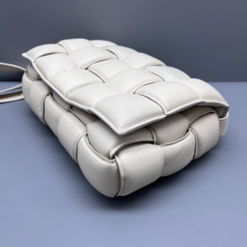 Bottega Veneta Small Padded Cassette Crossbody Bag Calfskin Intrecciato White