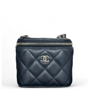 Chanel Quilted Mini Vanity Case Grained Calfskin Black Chanel Quilted Mini Vanity Case Grained Calfskin Black