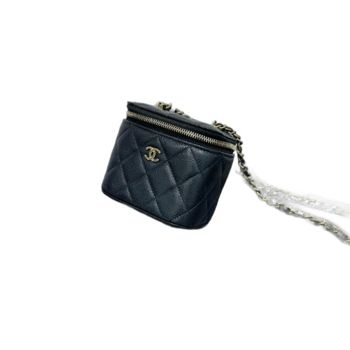 Chanel Quilted Mini Vanity Case Grained Calfskin Black