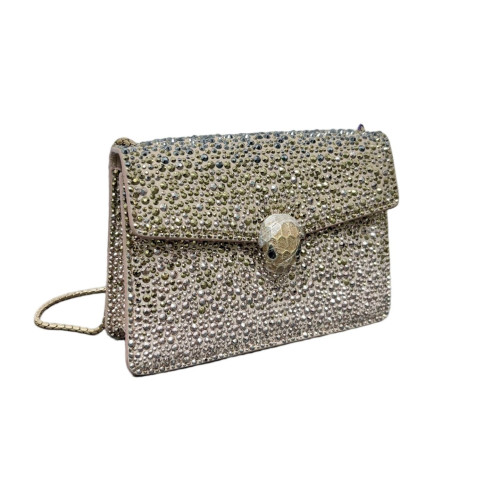 Bvlgari Serpenti Forever Crossboy Mini Bag Strass Lambskin Light Gold Beige Clair