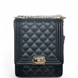 Chanel Quilted North South Boy Flap Grained Calfskin Black Chanel Quilted North South Boy Flap Grained Calfskin Black