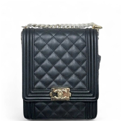 Chanel Quilted North South Boy Flap Grained Calfskin Black