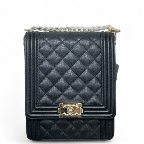 Chanel Quilted North South Boy Flap Grained Calfskin Black