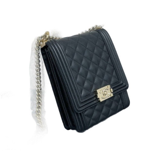 Chanel Quilted North South Boy Flap Grained Calfskin Black