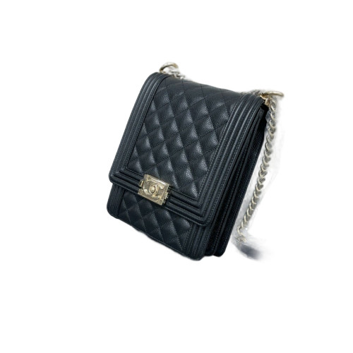 Chanel Quilted North South Boy Flap Grained Calfskin Black
