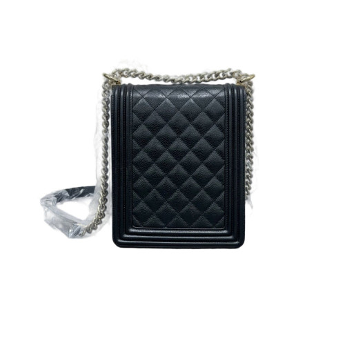 Chanel Quilted North South Boy Flap Grained Calfskin Black