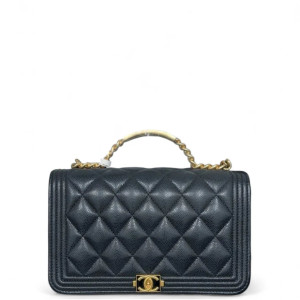 Chanel Quilted Top Handle Boy Wallet On Chain WOC Caviar Black