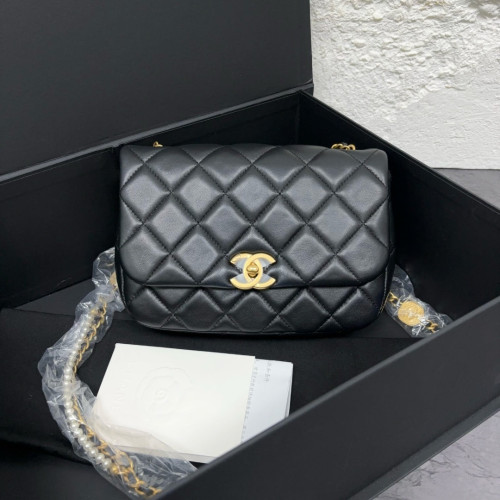 Chanel Quilted Pearl Chain Mini Flap Lambskin Black
