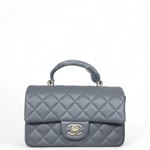 Chanel Quilted Mini Top Handle Rectangular Flap Calfskin Grey