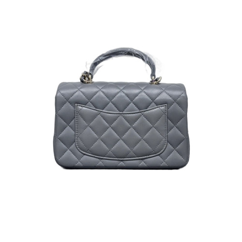 Chanel Quilted Mini Top Handle Rectangular Flap Calfskin Grey