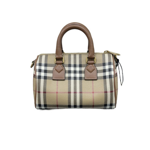 Burberry Boston Bag House Check Calfskin Brown Beige Black