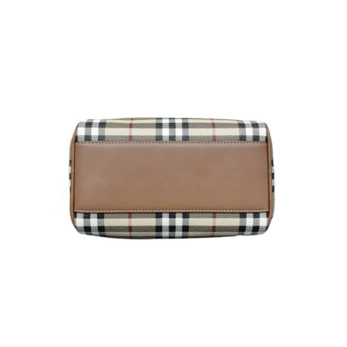 Burberry Boston Bag House Check Calfskin Brown Beige Black