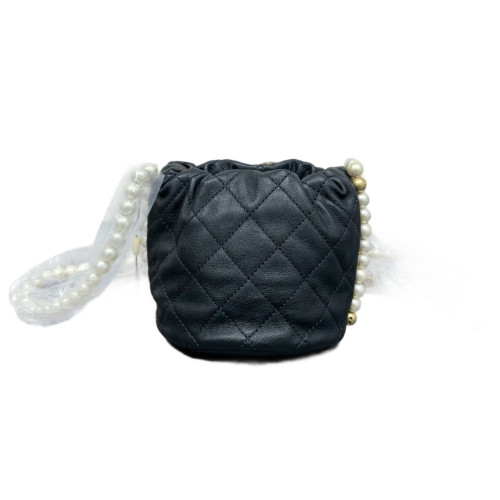 Chanel Quilted Pearl Chain Bucket Calfskin Black
