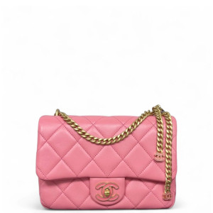 Chanel Quilted Enamel Square Bag Lambskin Pink