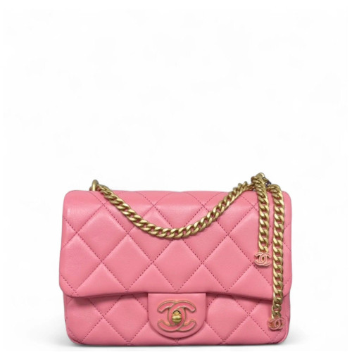 Chanel Quilted Enamel Square Bag Lambskin Pink