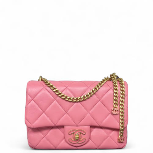 Chanel Quilted Enamel Square Bag Lambskin Pink