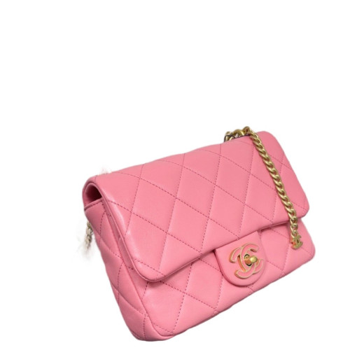 Chanel Quilted Enamel Square Bag Lambskin Pink