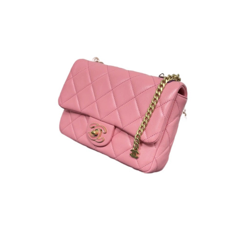Chanel Quilted Enamel Square Bag Lambskin Pink