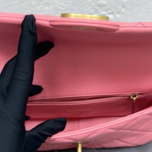 Chanel Quilted Enamel Square Bag Lambskin Pink