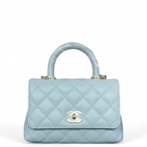 Chanel Quilted Mini Coco Handle Calfskin Light Blue