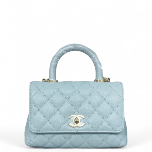 Chanel Quilted Mini Coco Handle Calfskin Light Blue